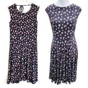 ANN TAYLOR LOFT Gray Purple ish Cream Floral Sleeveless Tie Bow Fit Flare Dress